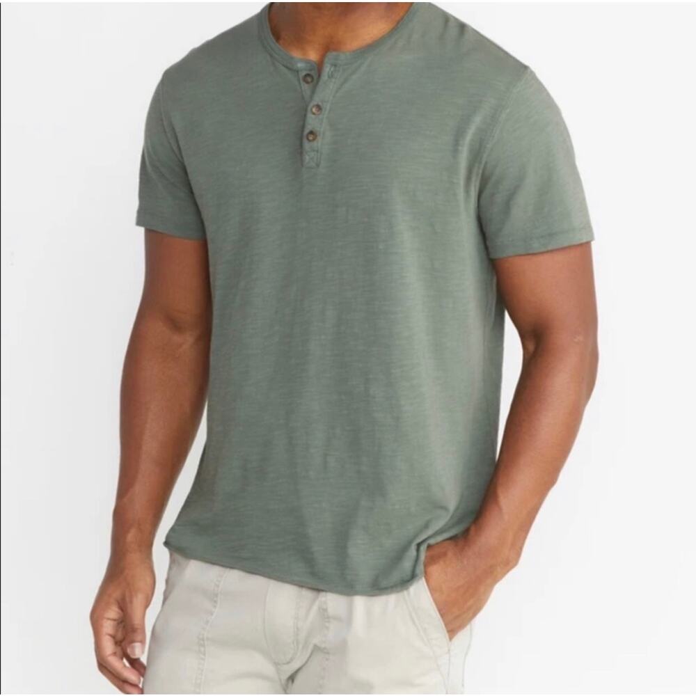 Marine Layer Short Sleeve Cotton Slub Henley Olive Green Men's Size M/Large EUC